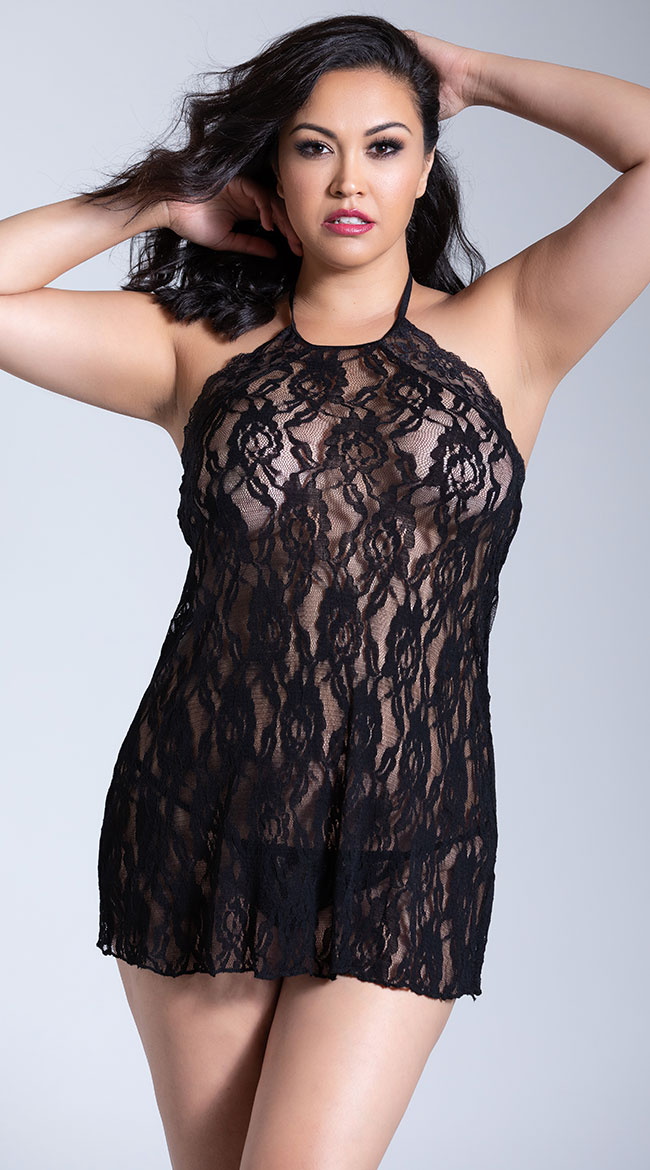 Plus Size Black Lace Chemise by Leg Avenue - sexy lingerie