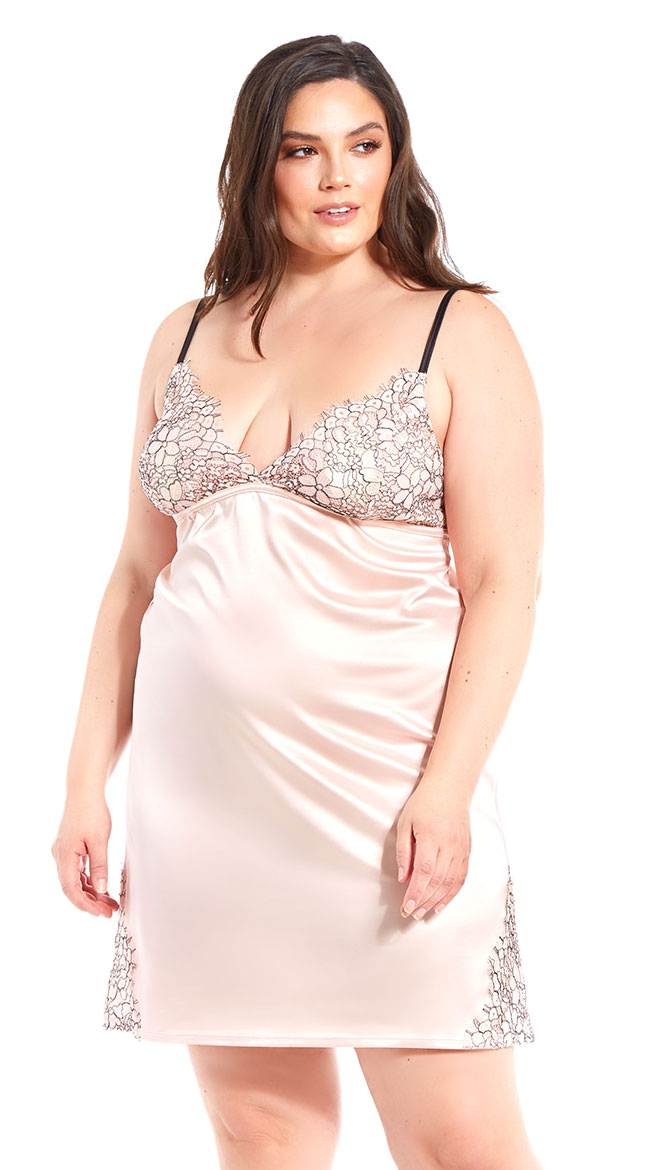 Plus Size Blushing Blooms Satin Chemise by iCollection
