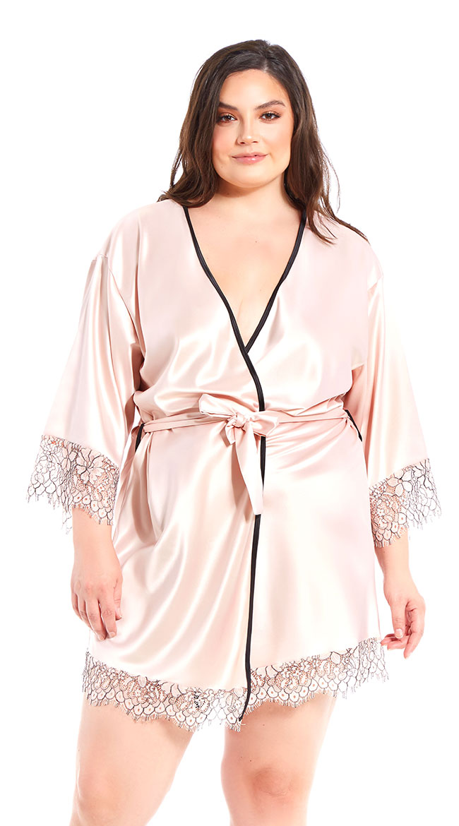 Plus Size Blushing Blooms Satin Robe by iCollection
