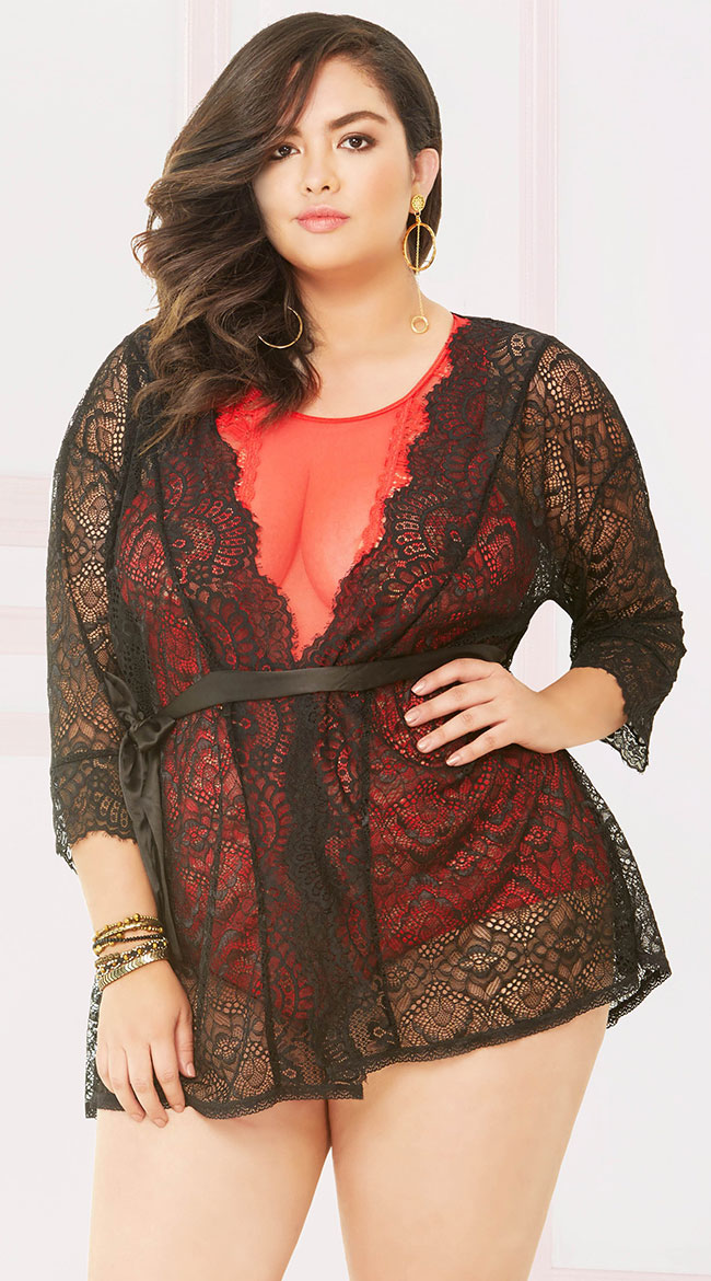 Plus Size Captivating Lace Robe by Seven 'Til Midnight