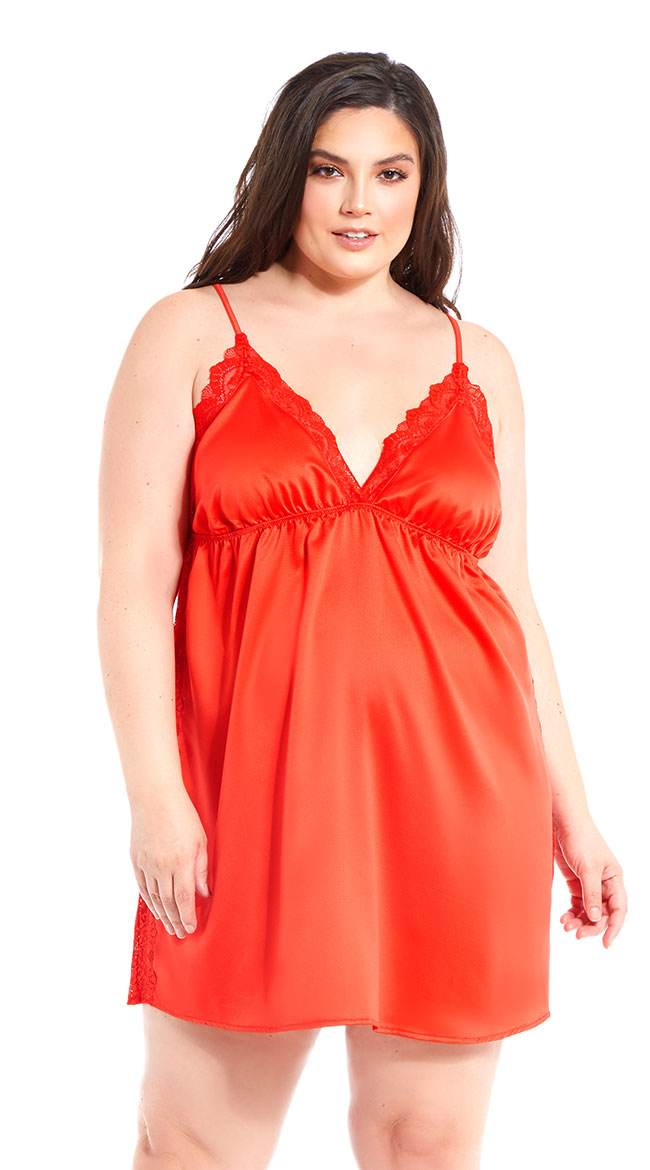 Plus Size Cherry Bomb Satin Chemise by iCollection