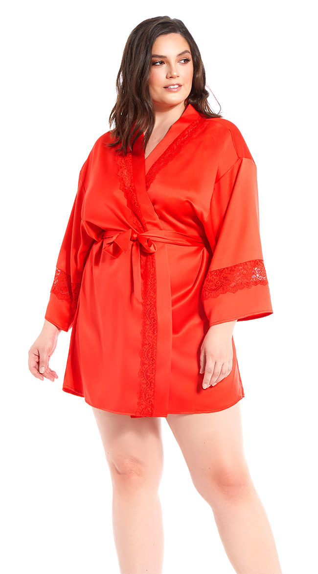 Plus Size Cherry Bomb Satin Robe by iCollection