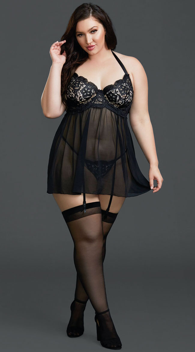 Plus Size Delicate Desires Babydoll Set by Dreamgirl
