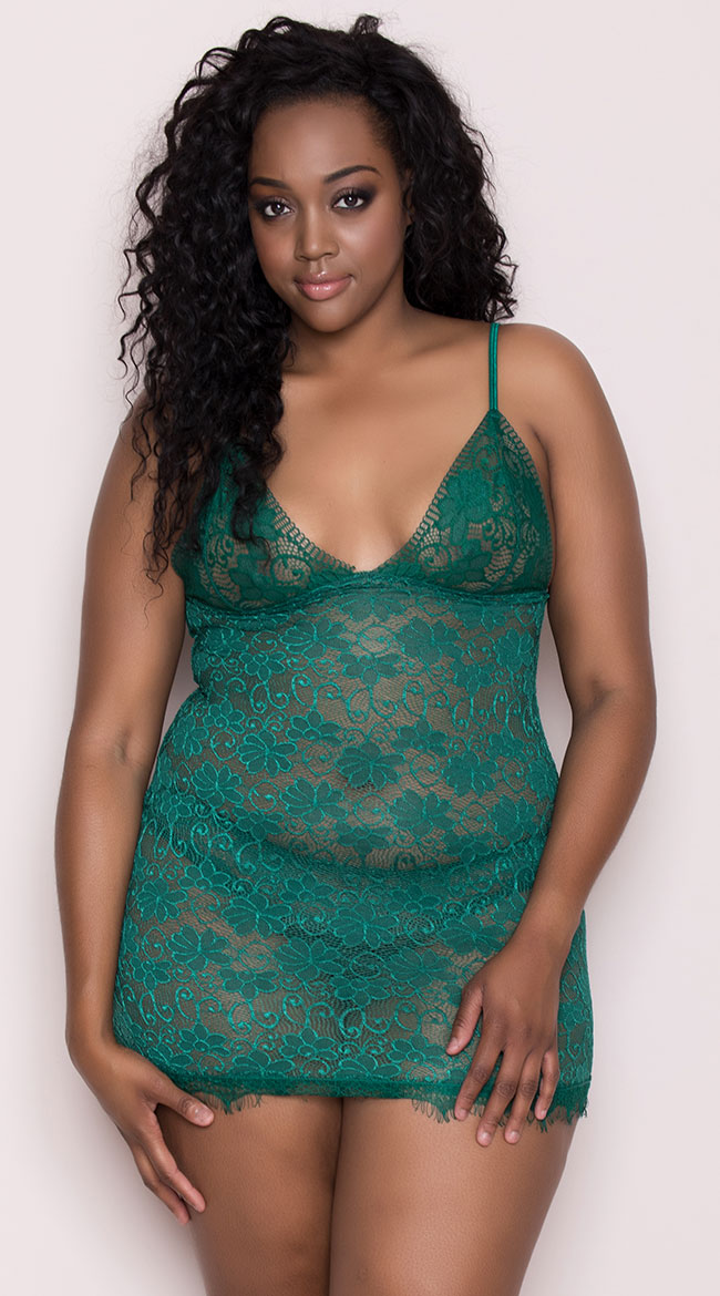 Plus Size Green With Envy Chemise Set by Popsi Lingerie