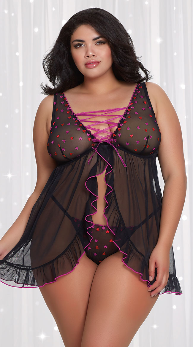 Plus Size Heart Strings Babydoll Set by Dreamgirl