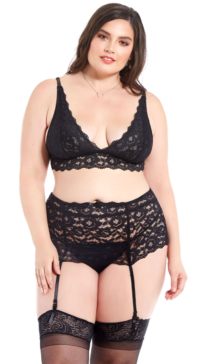 Plus Size Lace Full Coverage Garter Belt by iCollection