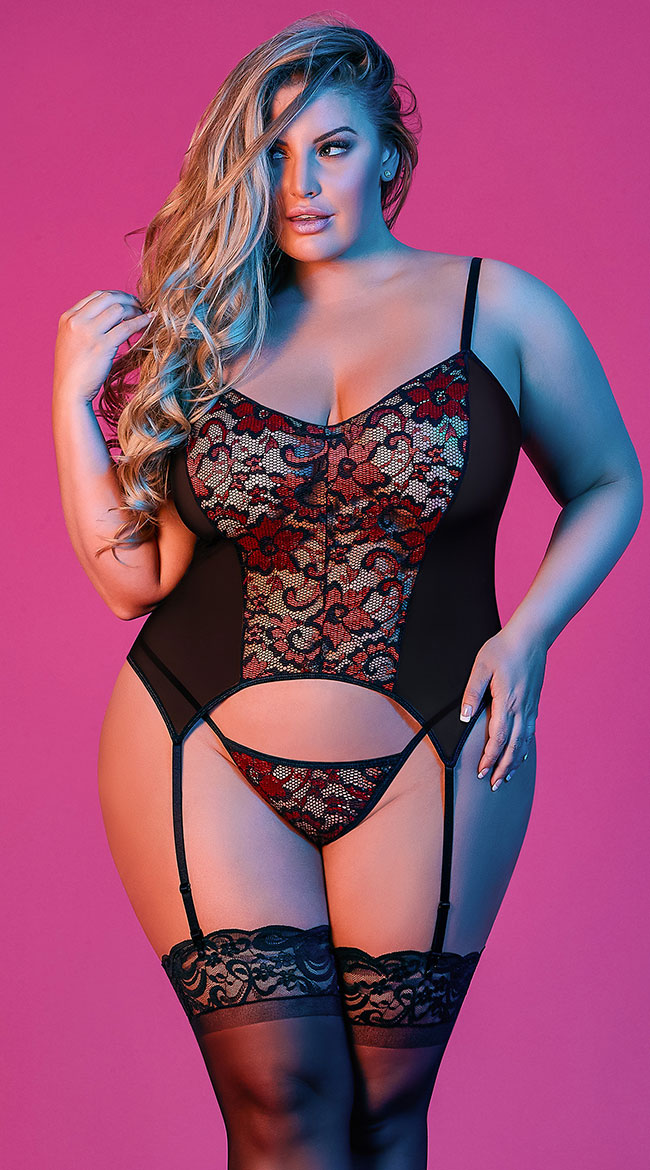 Plus Size Lace Lover Bustier Set by Magic Silk