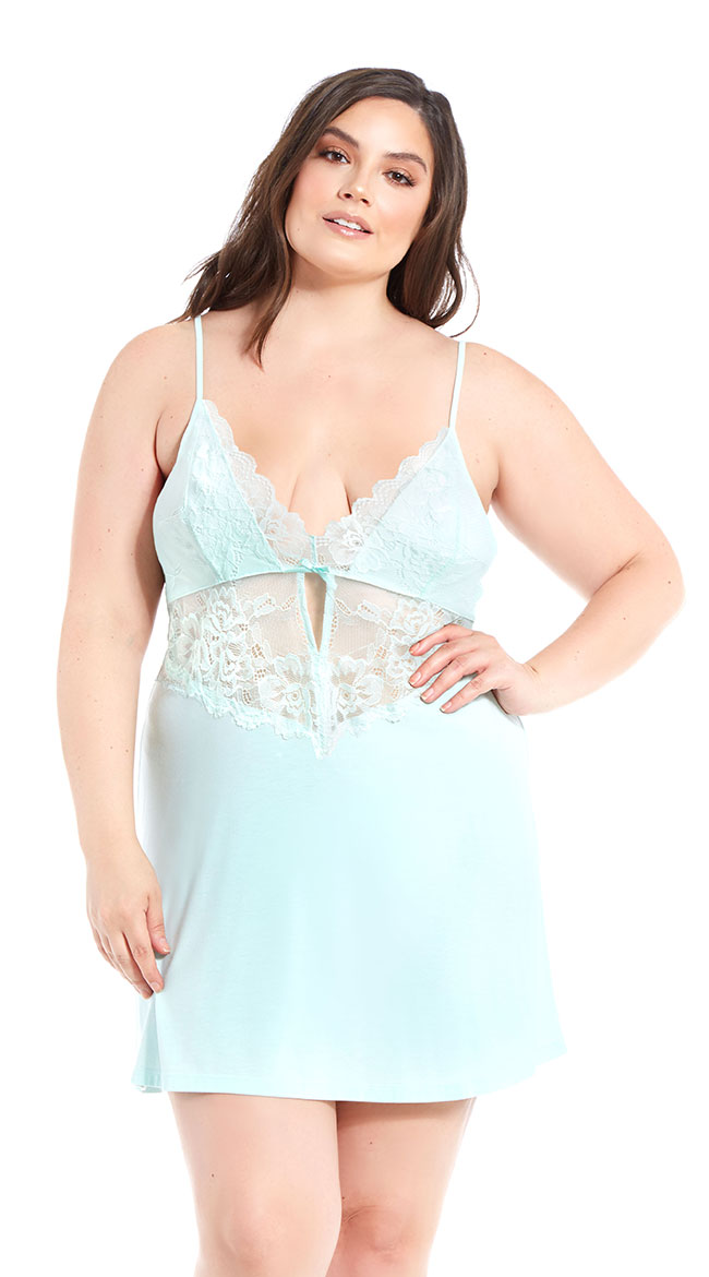 Plus Size Long For Me Lace Insert Chemise by iCollection