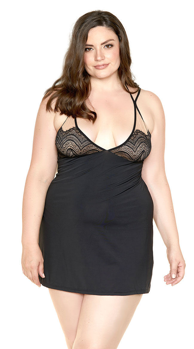 Plus Size Microfiber Lace Cup Babydoll by iCollection
