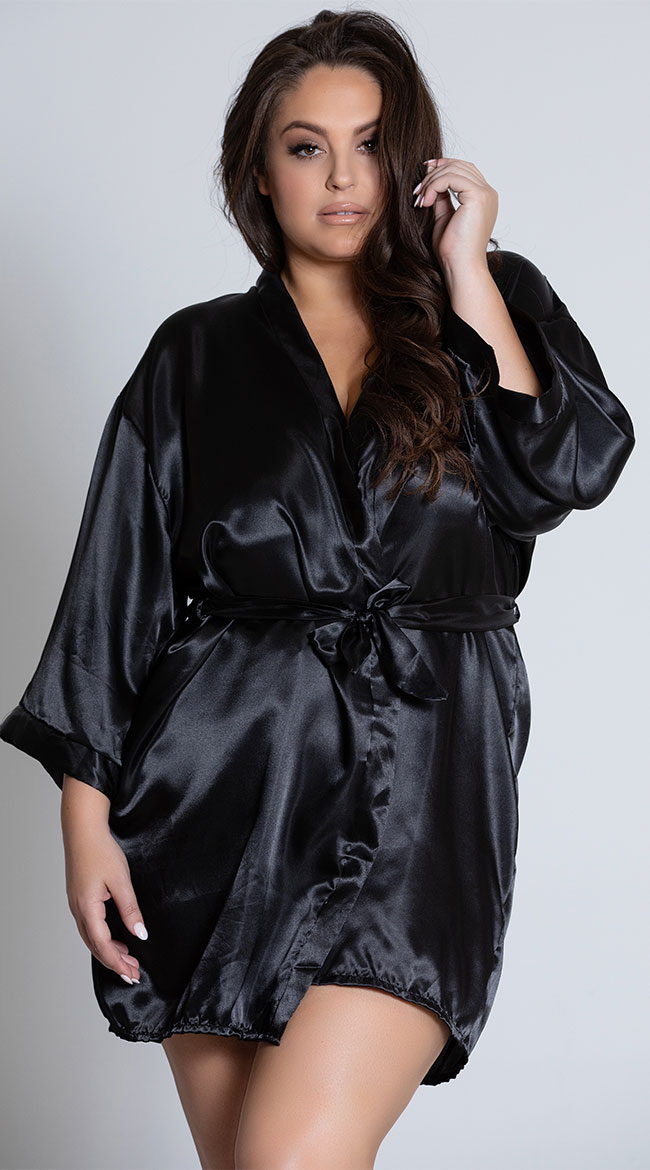 Plus Size Midnight Satin Robe by Popsi Lingerie