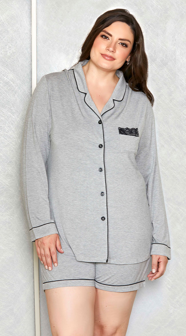 Plus Size Modal Button Down Sleep Shirt Set by iCollection