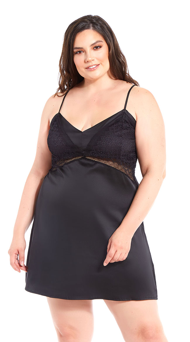 Plus Size Night Cap Satin Chemise by iCollection