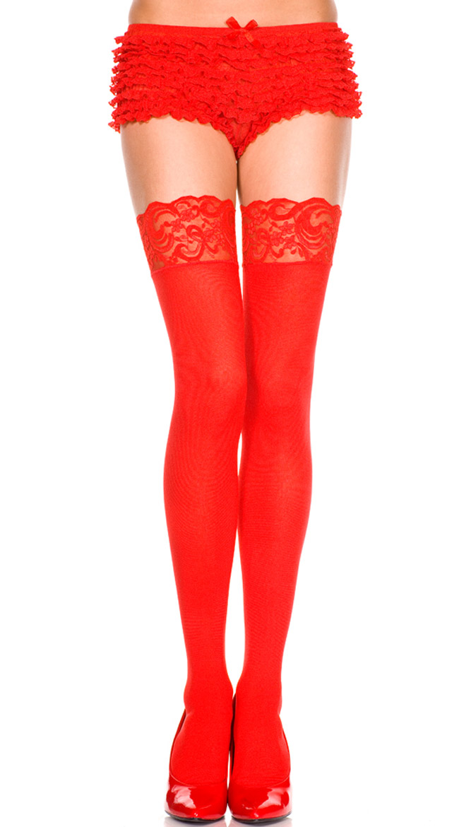 Plus Size Opaque Thigh Highs with Lace Top by Music Legs