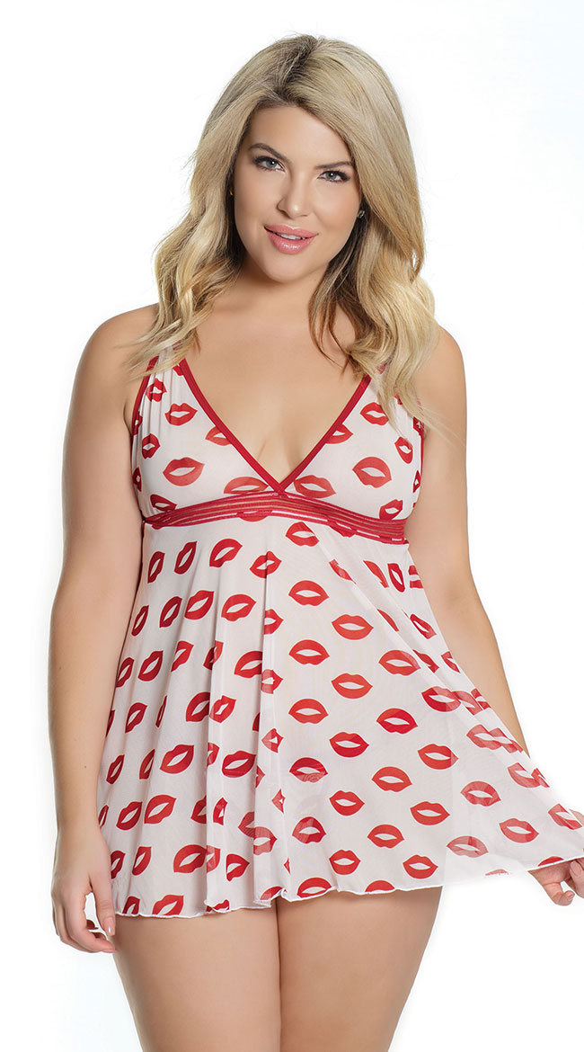 Plus Size Pucker Up Babydoll Set by Coquette