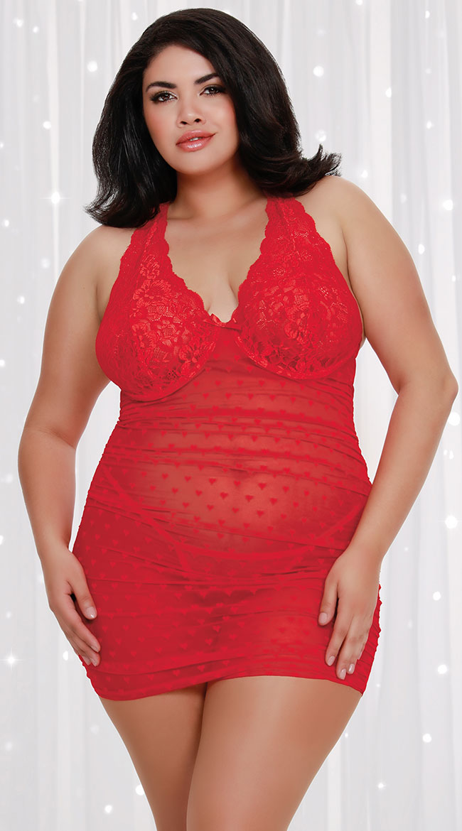 Plus Size Red My Heart Chemise Set by Dreamgirl