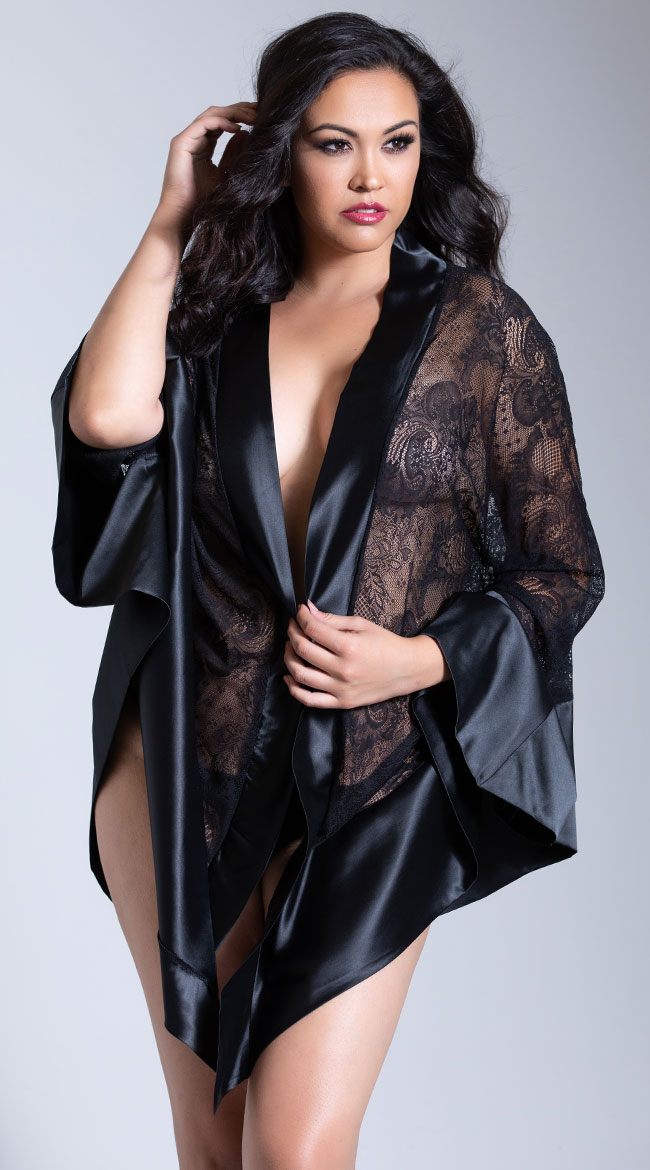 Plus Size Roxanne Satin and Lace Robe by Oh La La Cheri