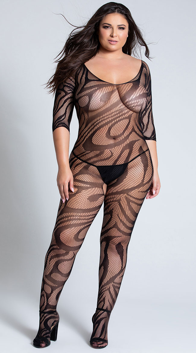 Plus Size Seductive Swirl Long Sleeve Bodystocking by Be Wicked