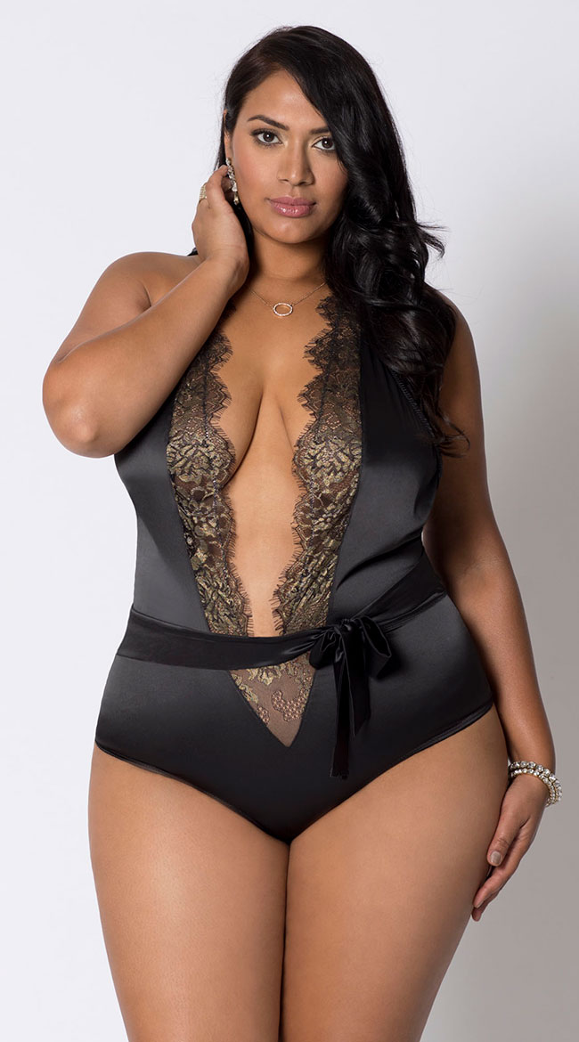 Plus Size Starstruck Satin Teddy by iCollection