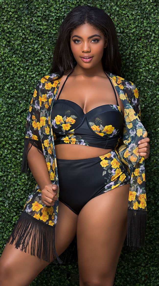 Plus Size Yandy Golden Rose Kimono Cover-Up by Espiral Yandy