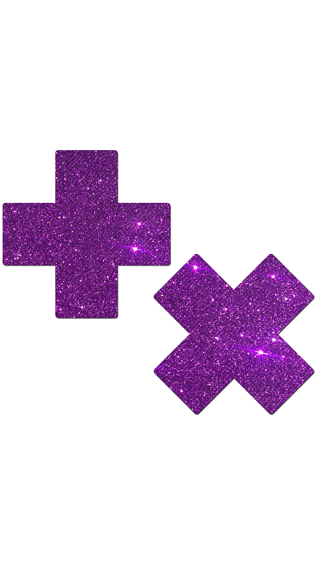 Purple Glittery Cross Pasties by Pastease / Glitter Nipple Pasties