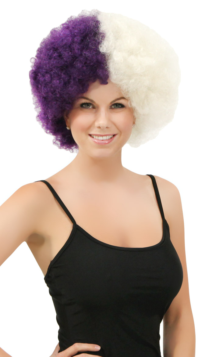 Purple and White Two Tone Afro Wig by West Bay