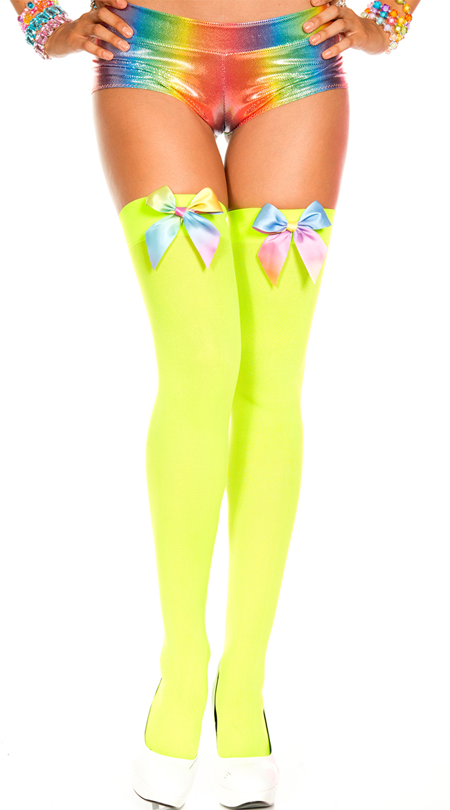 Rainbow Bow Stockings by Music Legs