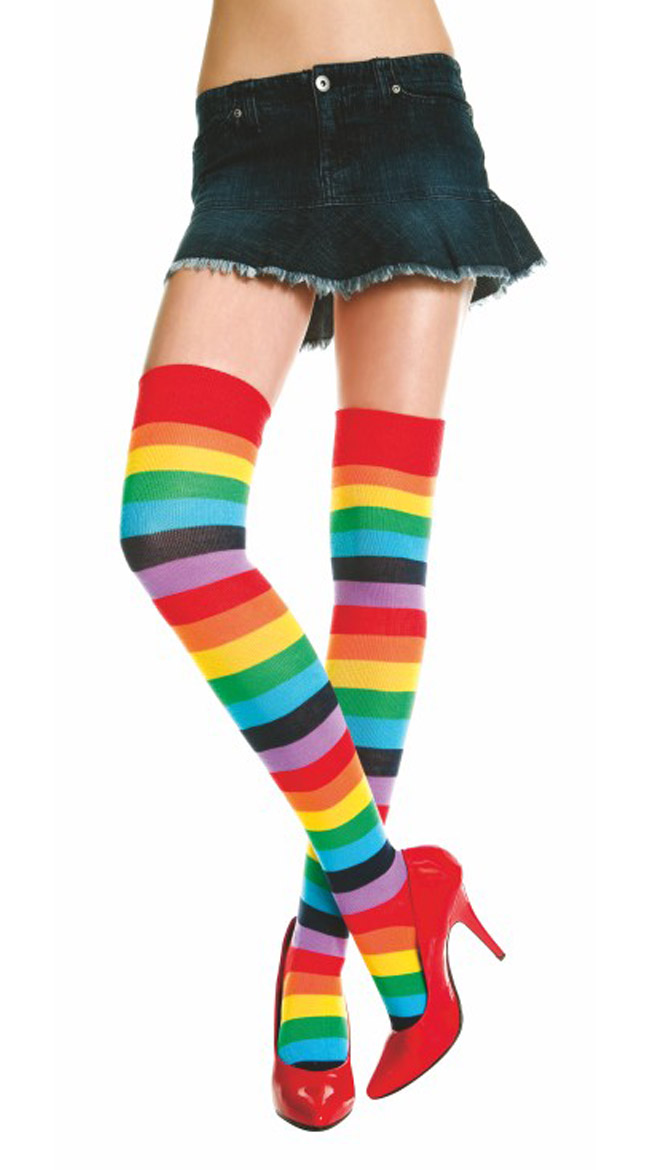 Rainbow Striped Thigh Highs by Music Legs / Rainbow Thigh High Socks