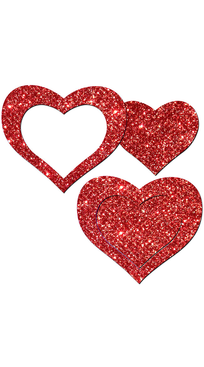 Red Glitter Cut-Out Heart Pasties by Pastease / Red Heart Pasties