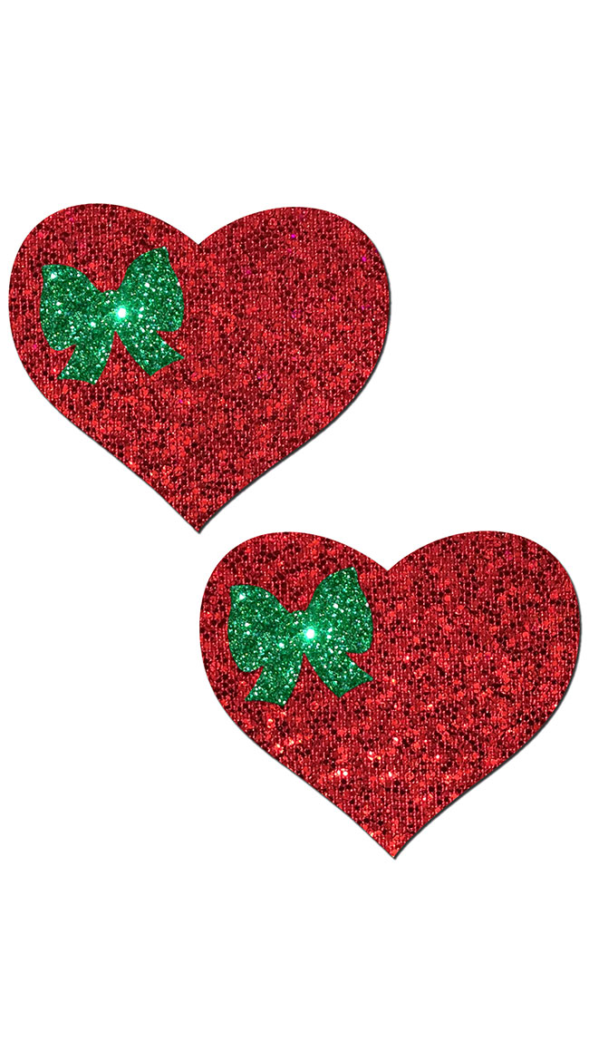 Red Glitter Heart with Green Bow Pastease