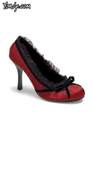 Red Satin Lace Trim Pleated Pump by Pleaser