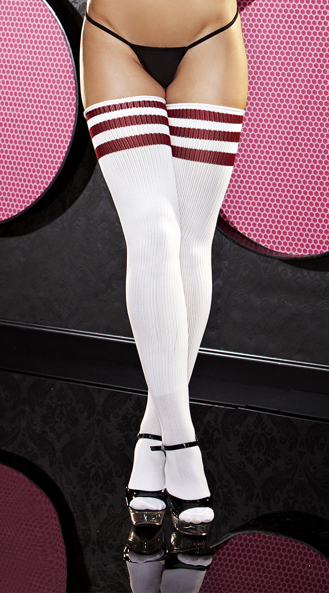 Red Striped Thigh High Socks by XGEN Products
