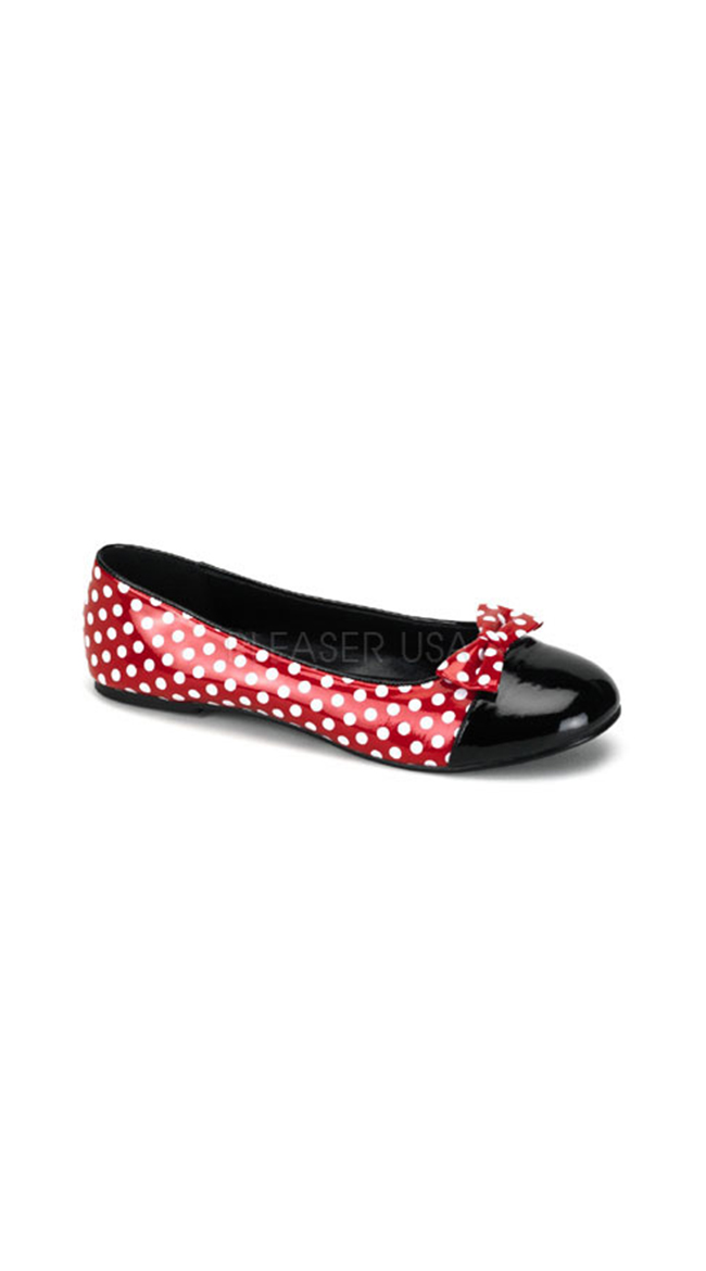 Red and White Polka Dot Flat Shoe by Pleaser