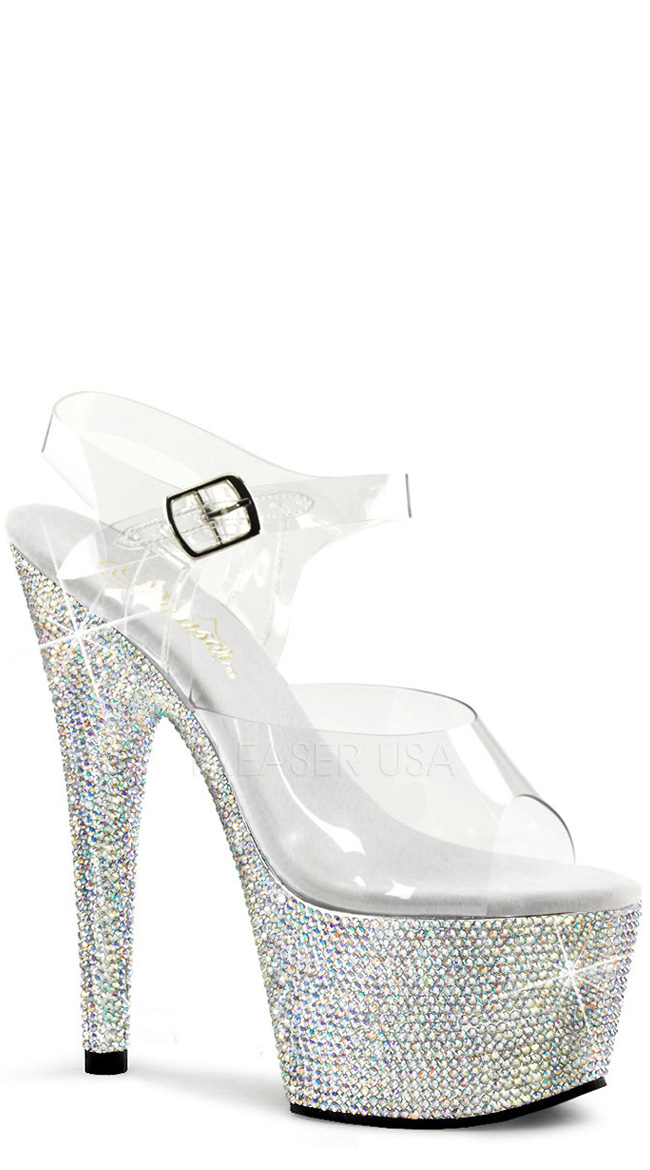 Rhinestone Studded Platforms with Ankle Strap and 7" Heel by Pleaser