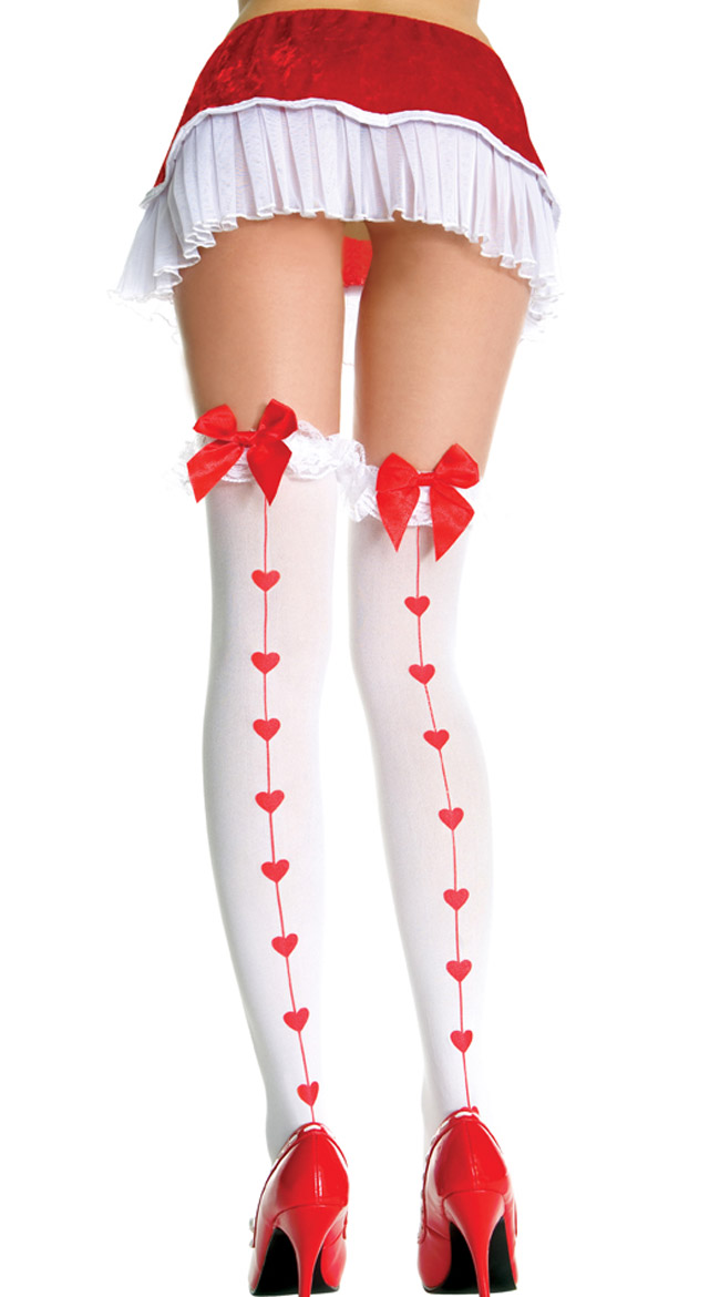 Ruffle Top Thigh High with Hearts Backseam by Music Legs