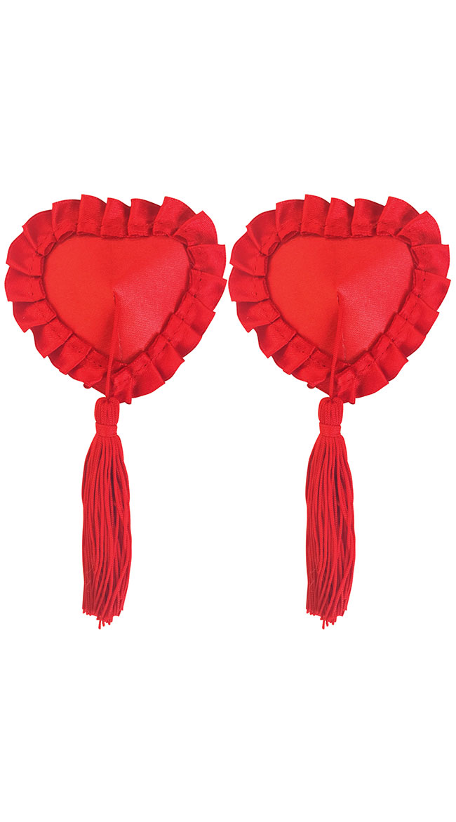 Ruffled Satin Heart Pasties with Tassel by XGEN Products