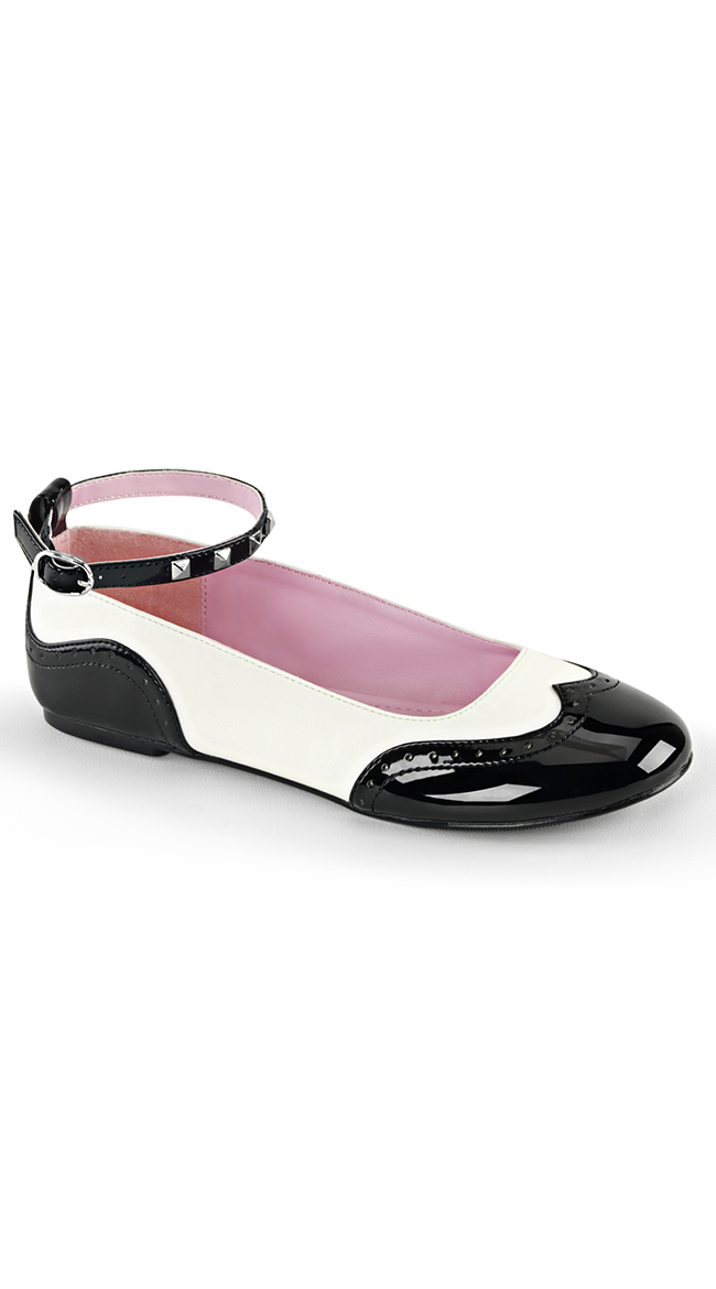 Saddle Shoe Ballet Flats with Ankle Strap by Pleaser