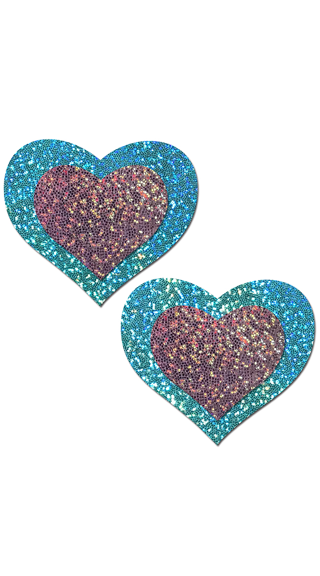 Seafoam Green and Lilac Glitter Heart Pasties by Pastease - sexy lingerie