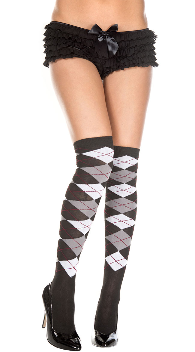 Sheer Argyle Thigh High Socks by Music Legs