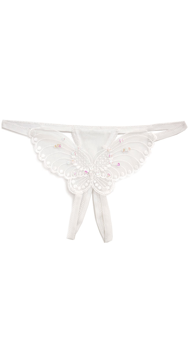 Sheer Butterfly Crotchless Thong by Leg Avenue