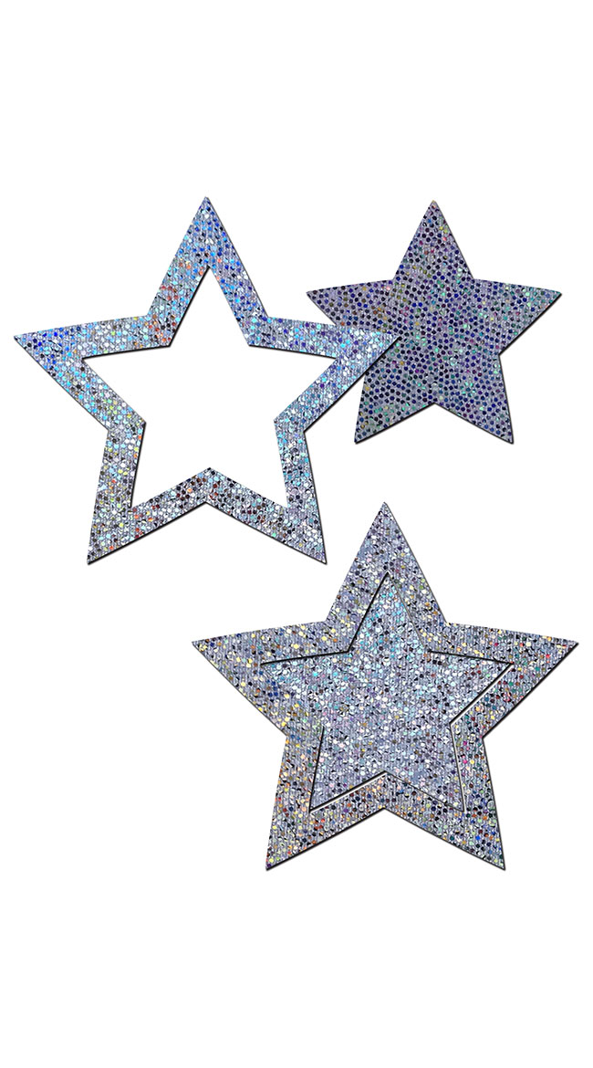 Silver Glitter Cut-Out Star Pasties by Pastease / Silver Star Pasties