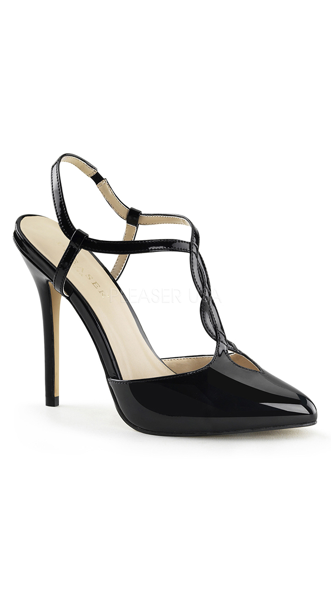 Slingback Patent Pump with Woven T-Strap by Pleaser