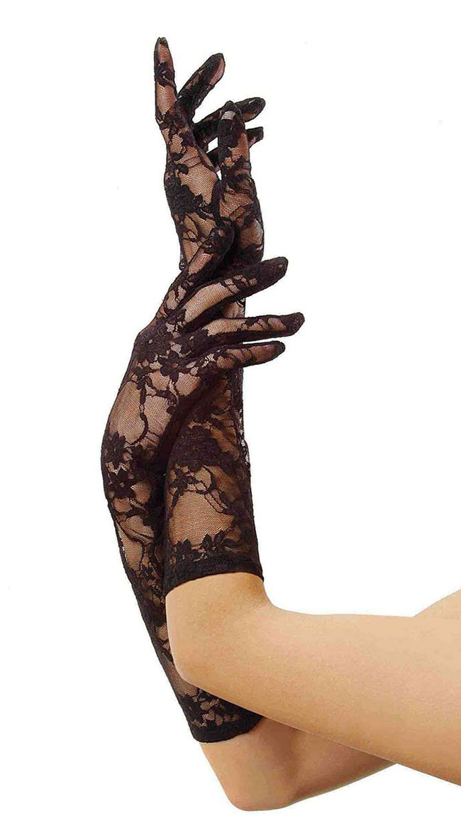 Stretch Lace Gloves Elbow Length by Leg Avenue