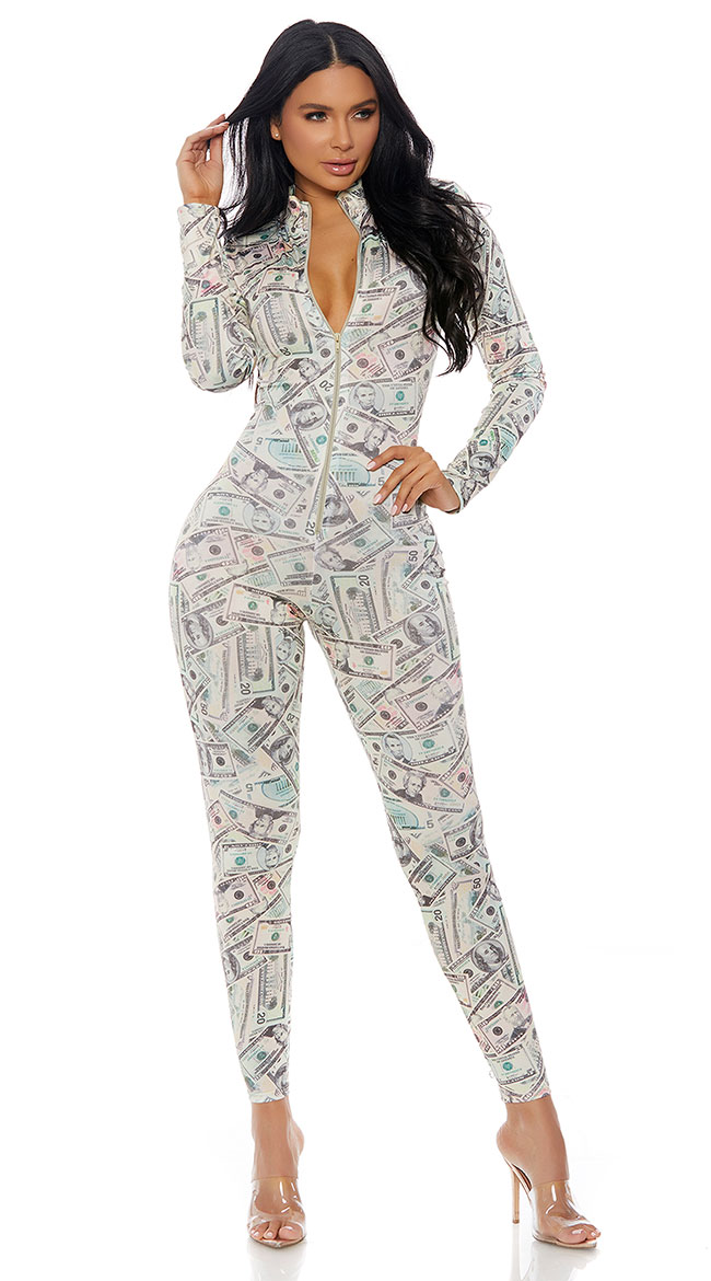 Strike It Rich Money Print Jumpsuit by Forplay