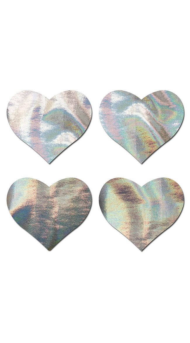 Two-Pack Holographic Silver Hearts Pasties by Pastease - sexy lingerie