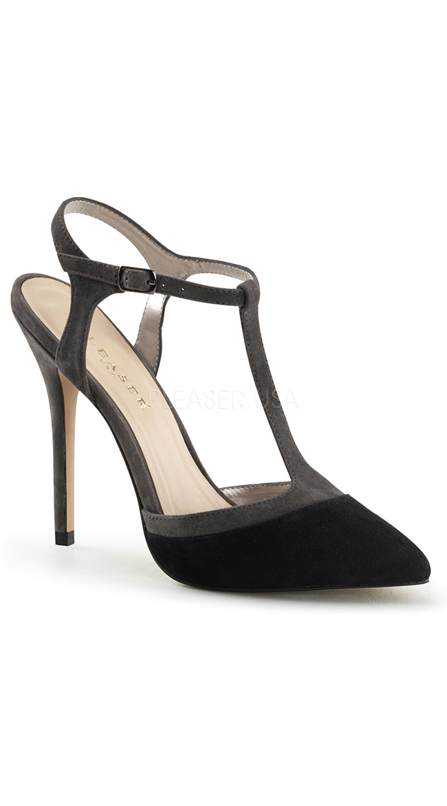 Two Tone Suede T-Strap Pump by Pleaser