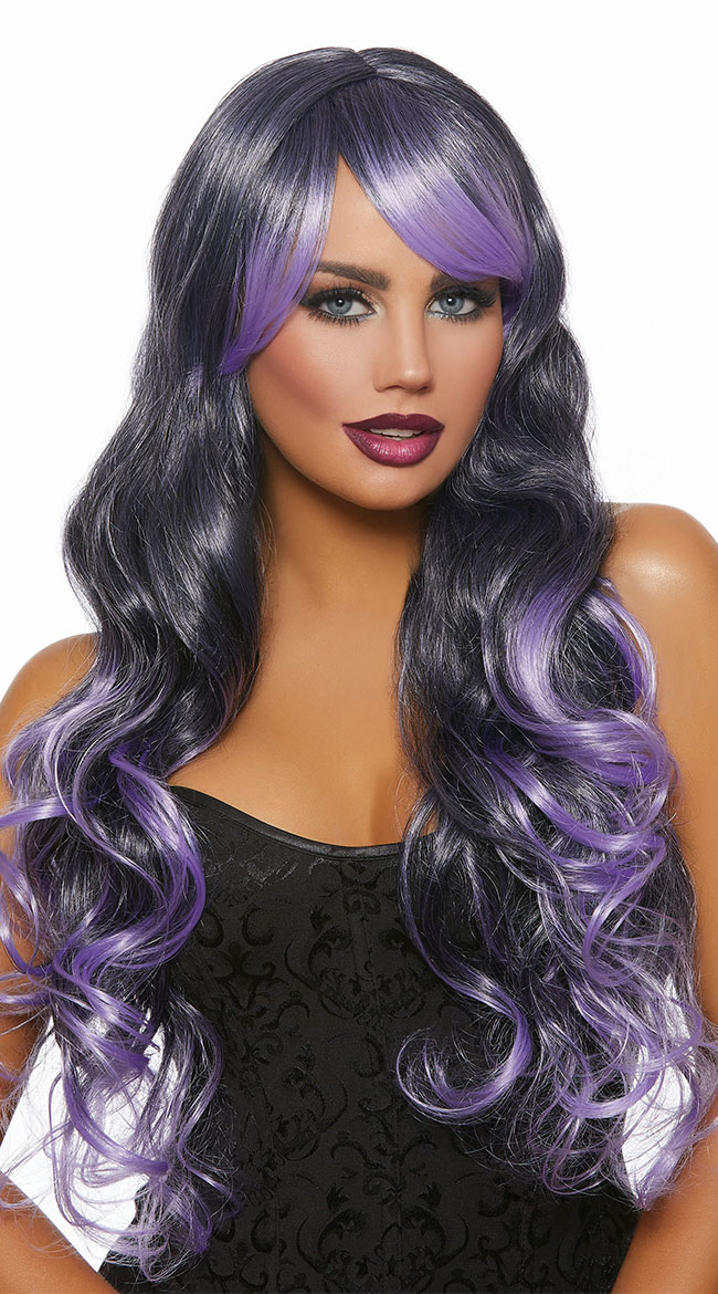 Wavy Black and Lavender Wig by Dreamgirl
