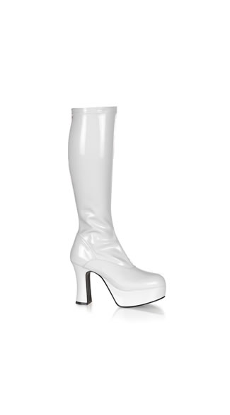 White Stretch Knee High Viper Boot by Pleaser