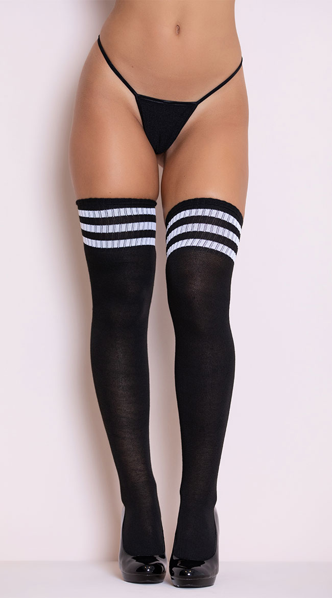 White Striped Thigh High Socks by XGEN Products